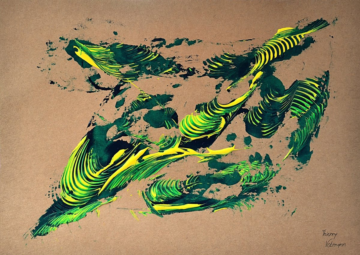 Abstract Acrylic Painting By Thierry Vobmann. Abstract ., 17 X 12", Natural Style 53, Original Artwork