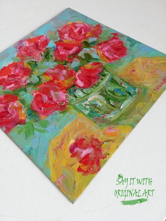 Red Roses in Vase