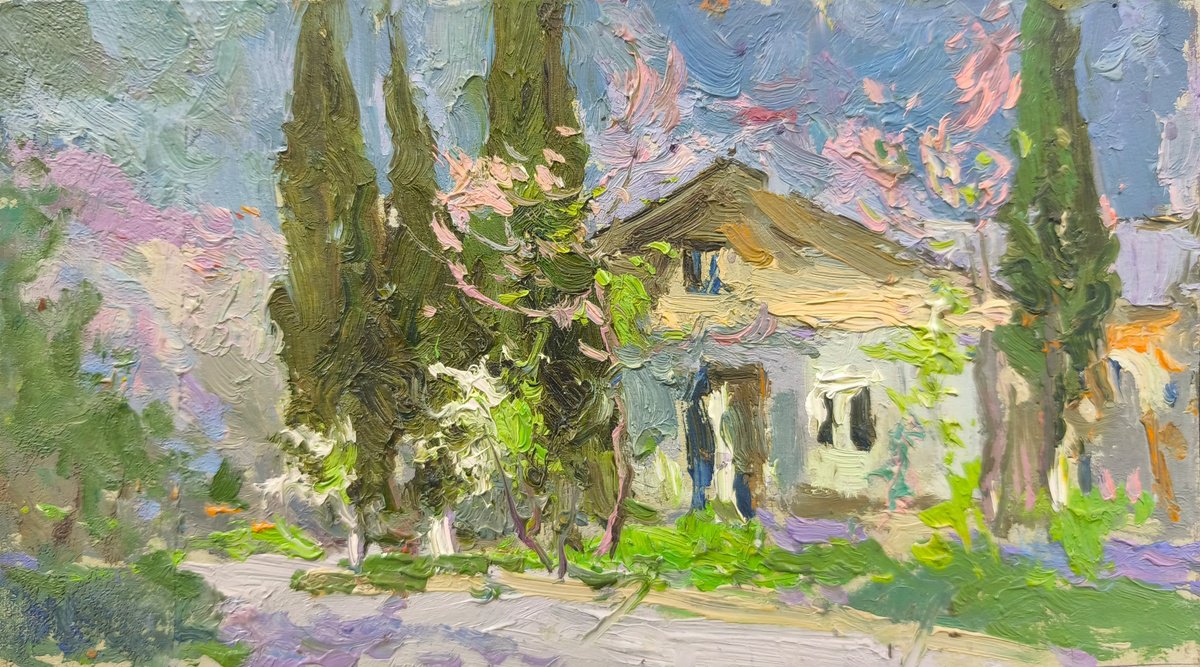 Impressionistic Landscape Oil Painting By Alexander Shandor, 11 X 6, Foros, Original Artwork