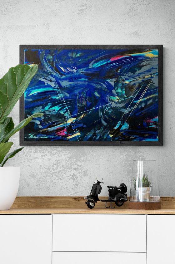 Expressive abstraction - "Ocean" -  Blue abstract - Geometric abstract - Abstract painting