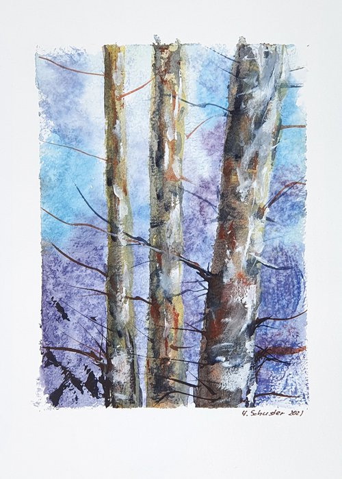 15/20 ORIGINAL WATERCOLOR painting. Trees series by Yulia Schuster