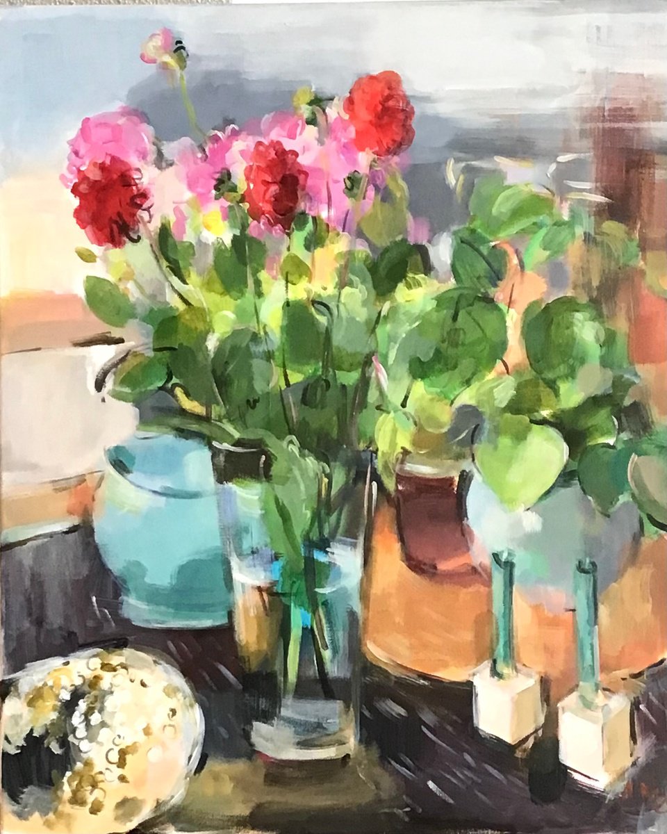 Impressionistic Still Life Acrylic Painting By Nelina Trubach-Moshnikova, 18 X 22", Fragments Of The Sunny Day, Original Artwork
