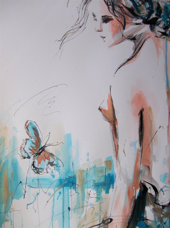 Revelation - Figurative Woman on Paper.Woman Drawing on Paper