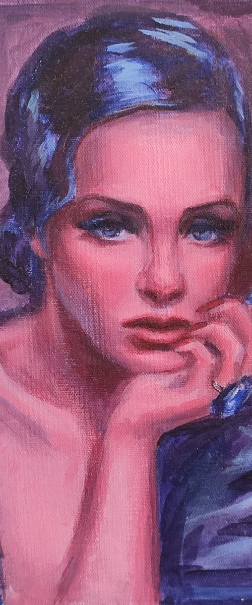 Original acrylic painting Blue Series Woman Portrait I by Anastasia Art Line