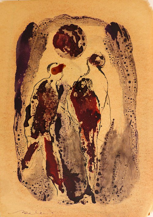 The Couple 19-1, ink and oil on paper 21x29 cm by Frederic Belaubre