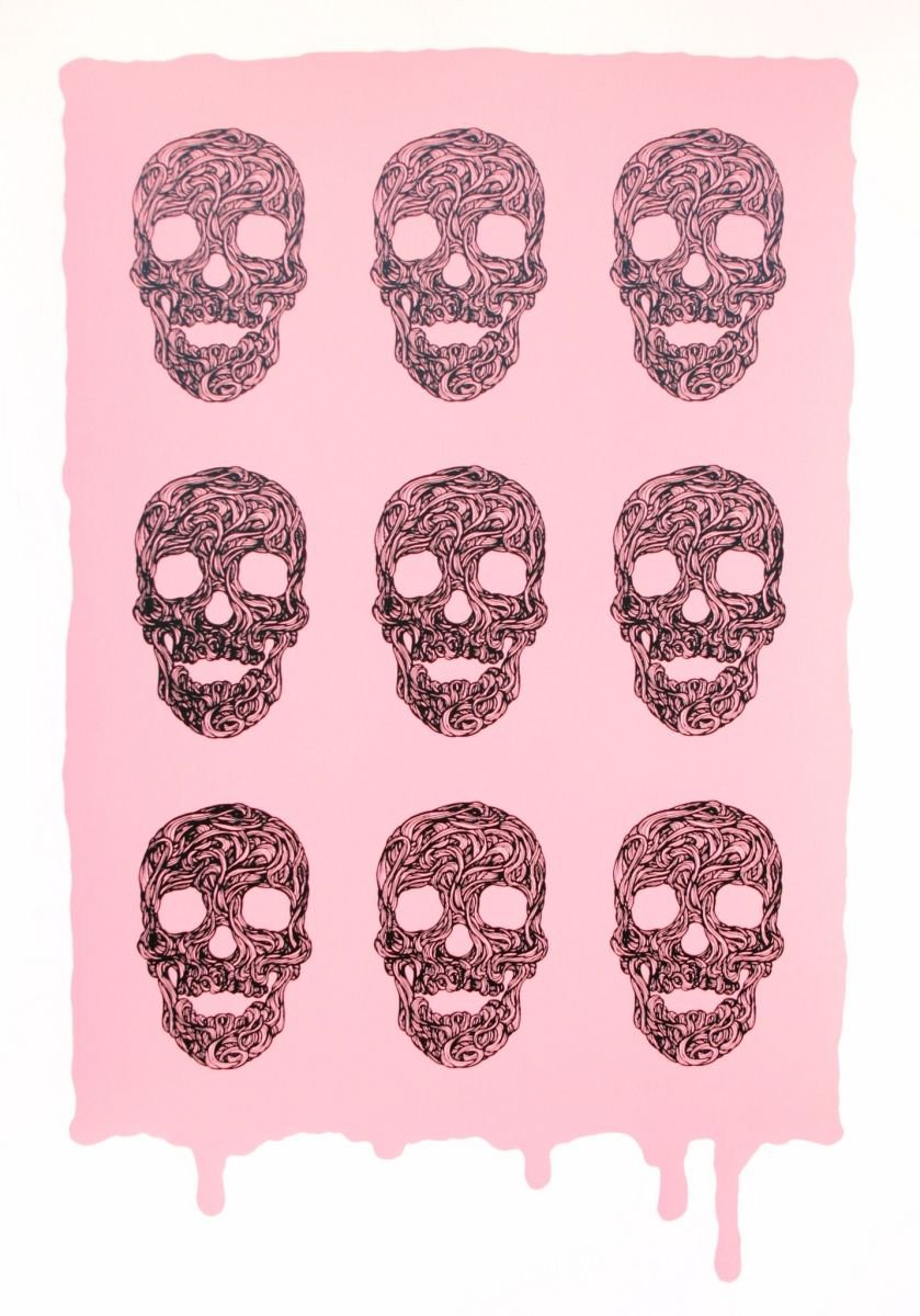 Swirly Skulls on Pink by Wayne Chisnall