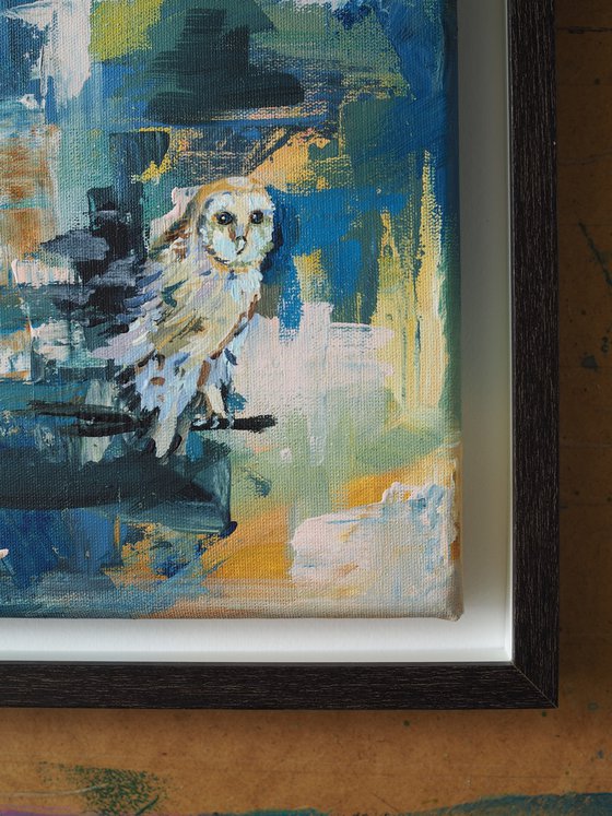 Owl on abstraction background