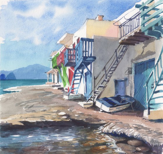 Life by the sea - original watercolor Painting