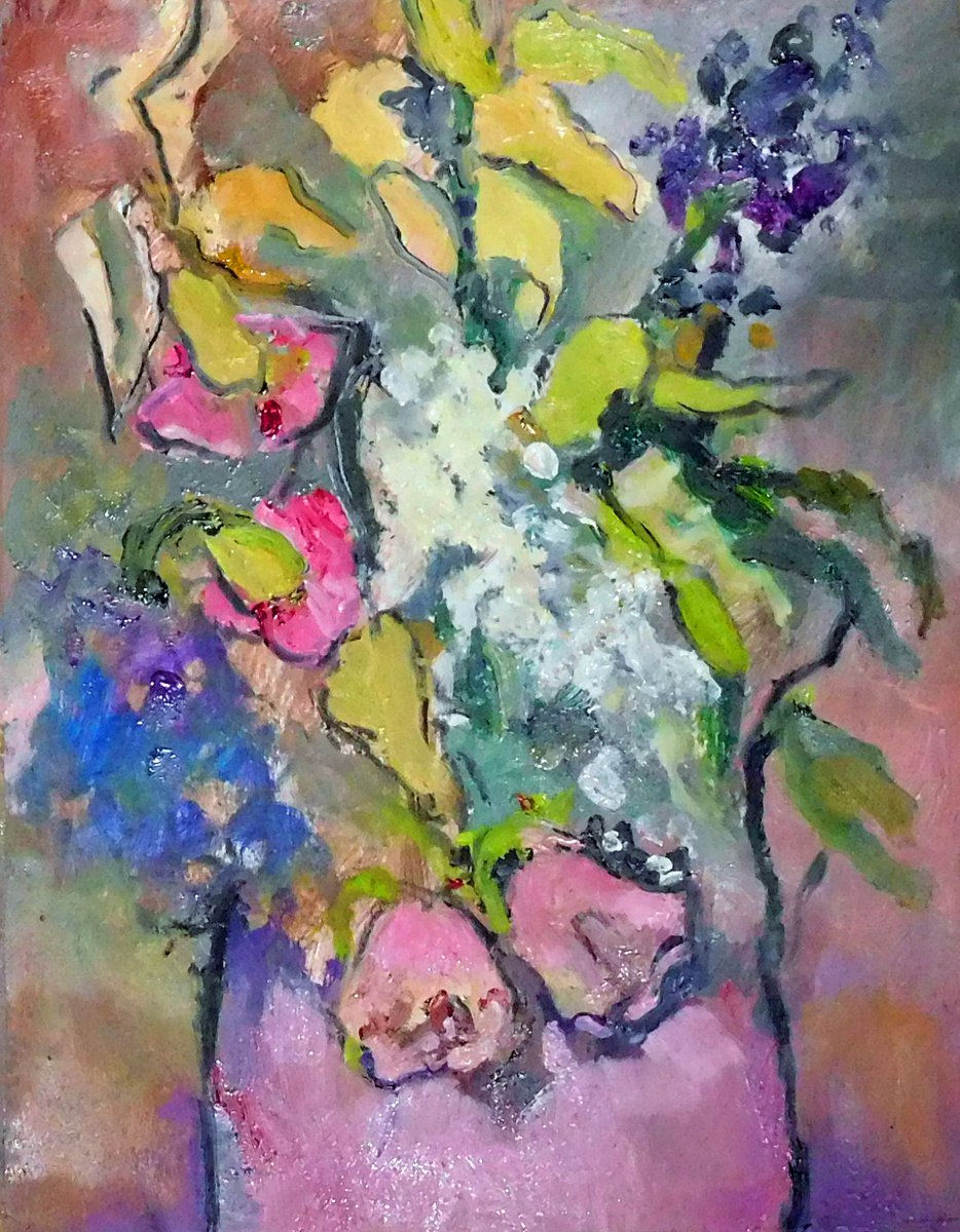 Pink Tinted Vase with Flowers by Ann Cameron McDonald