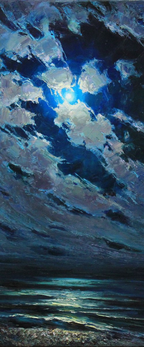 Moon night on the sea by Alisa Onipchenko-Cherniakovska