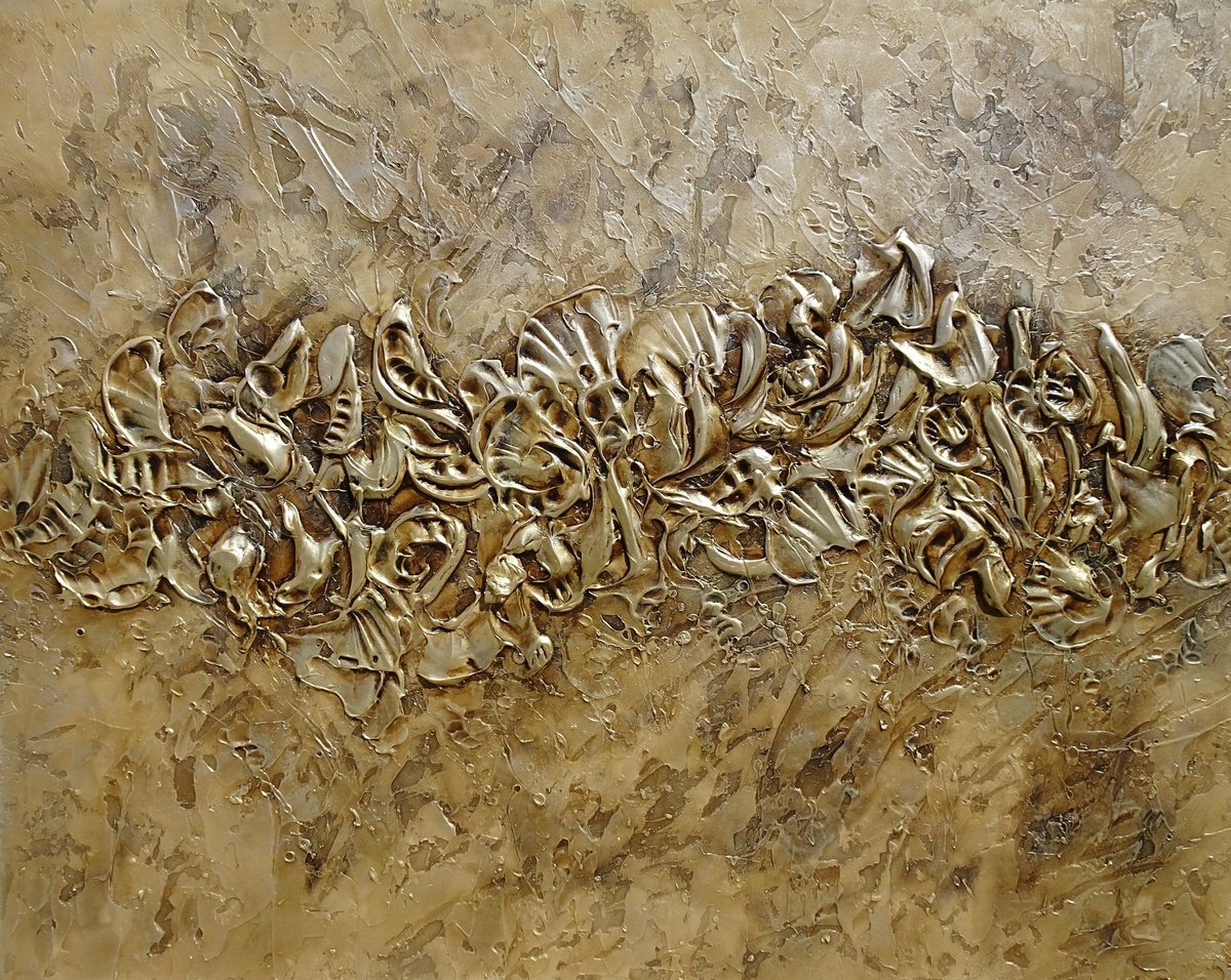 WILD TREASURE. Gold Bronze Brown Abstract Painting 3D Art by Sveta Osborne