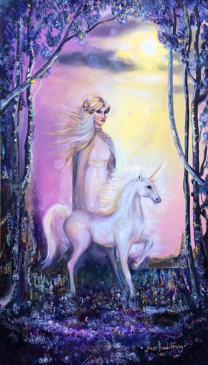 Oil Painting , Princess And Unicorn By Nino Ponditerra, 16 X 28, Artwork For Sale On Artfinder