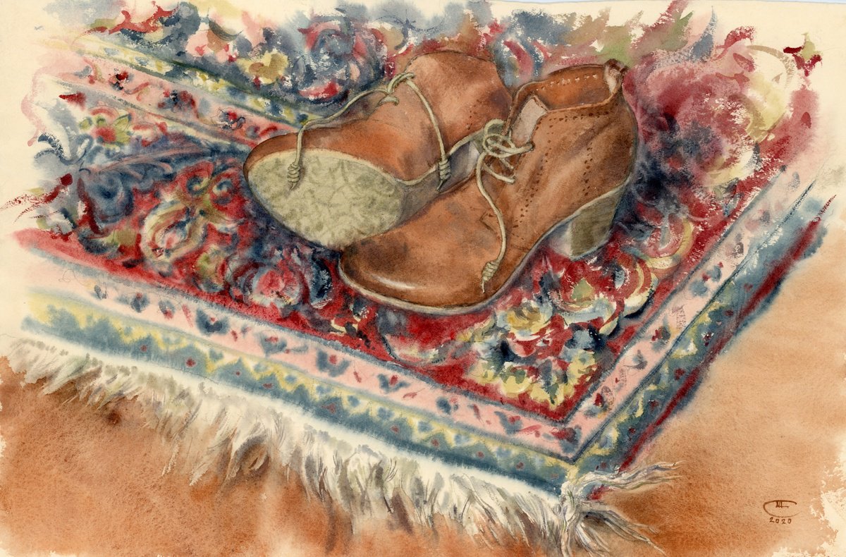 Impressionistic Still Life Watercolour By Tatyana Tokareva, 22 X 15", Still Life With Shoes, Original Artwork
