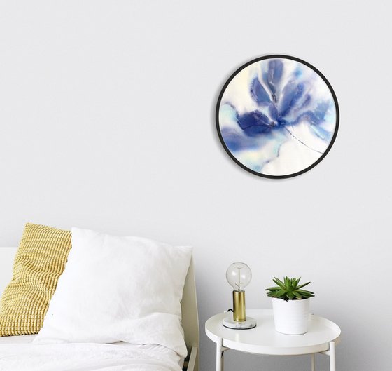 Blue abstract flower round art