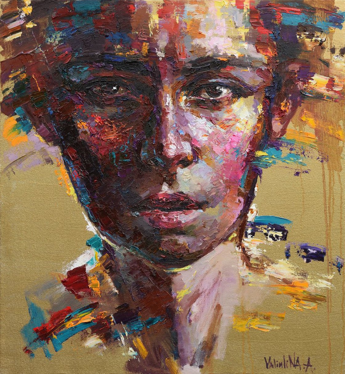 Face on Gold #2 Abstract Portrait Oil painting by Anastasiia Valiulina ...