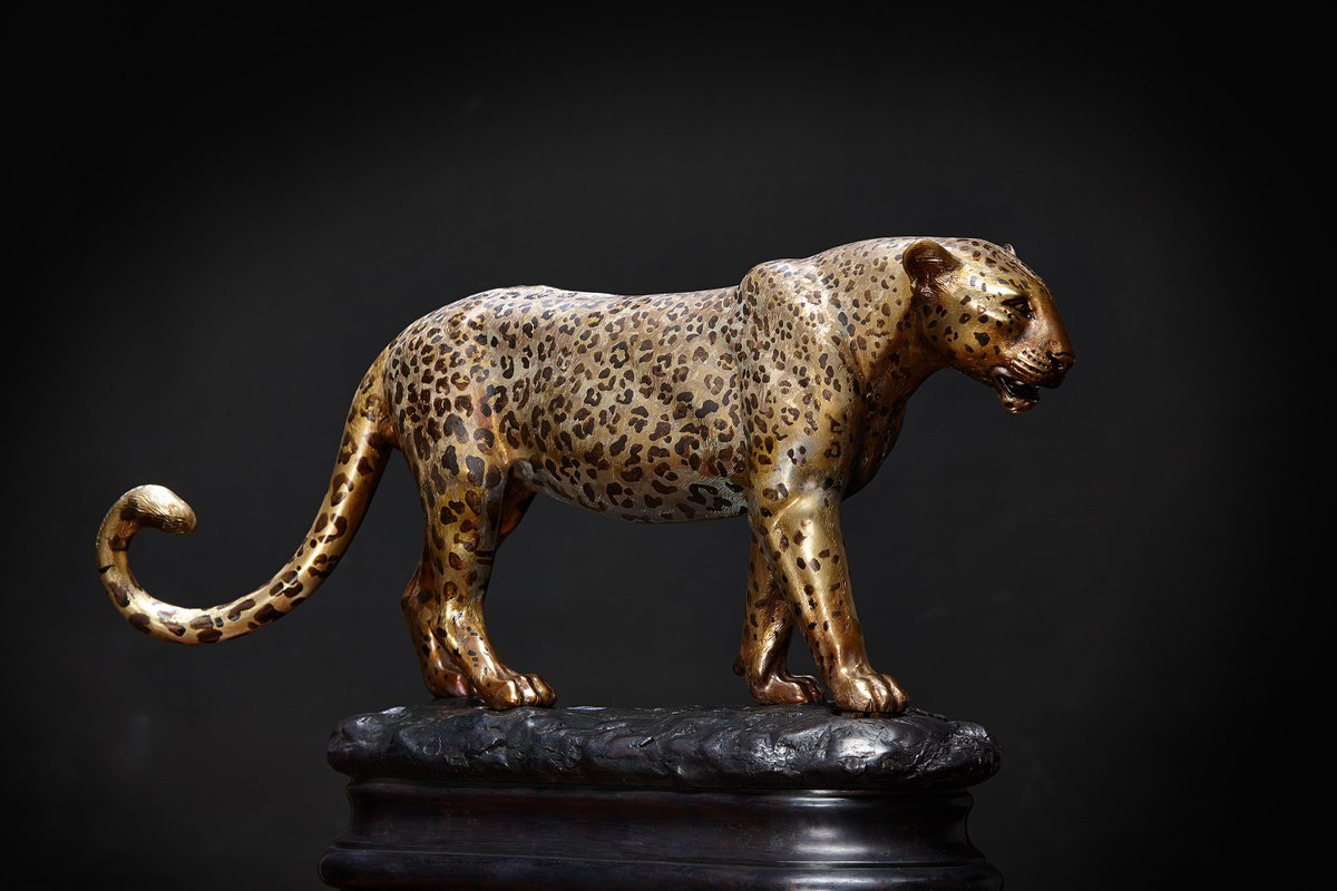 Photorealistic Animal Bronze Sculpture By Krasimir Krastev, 25 X 15", Leopard, Original Artwork