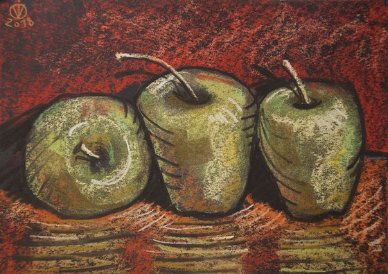Apples (20x28.5 cm) original still life apples pastel kitchen decor expressionistic