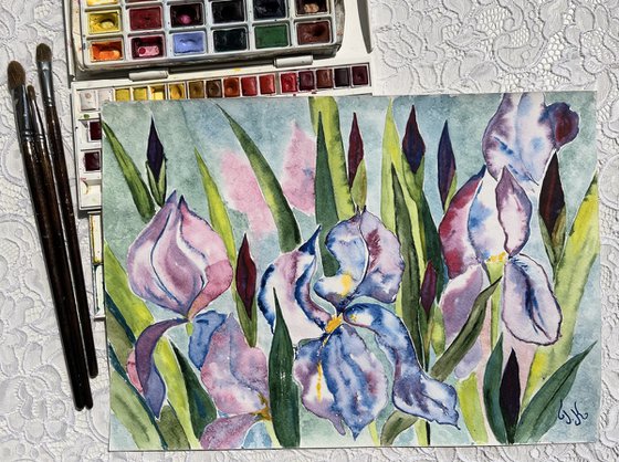 Irises Original Watercolor Art