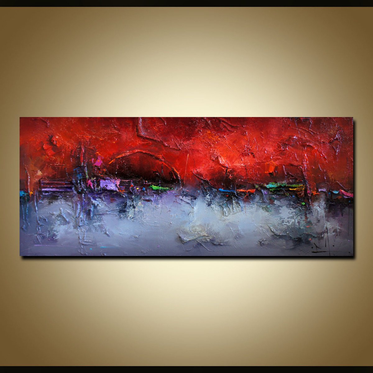 Abstract Oil Painting By Stanislav Lazarov, 24 X 10", Invisible Scenery, Original Artwork