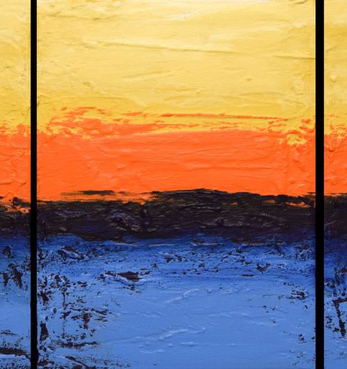Orange Flats vibrant triptych by Stuart Wright