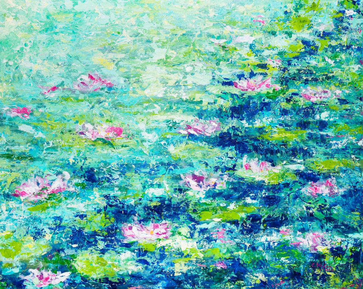 Water Lilies Pond Painting by Cristina Stefan