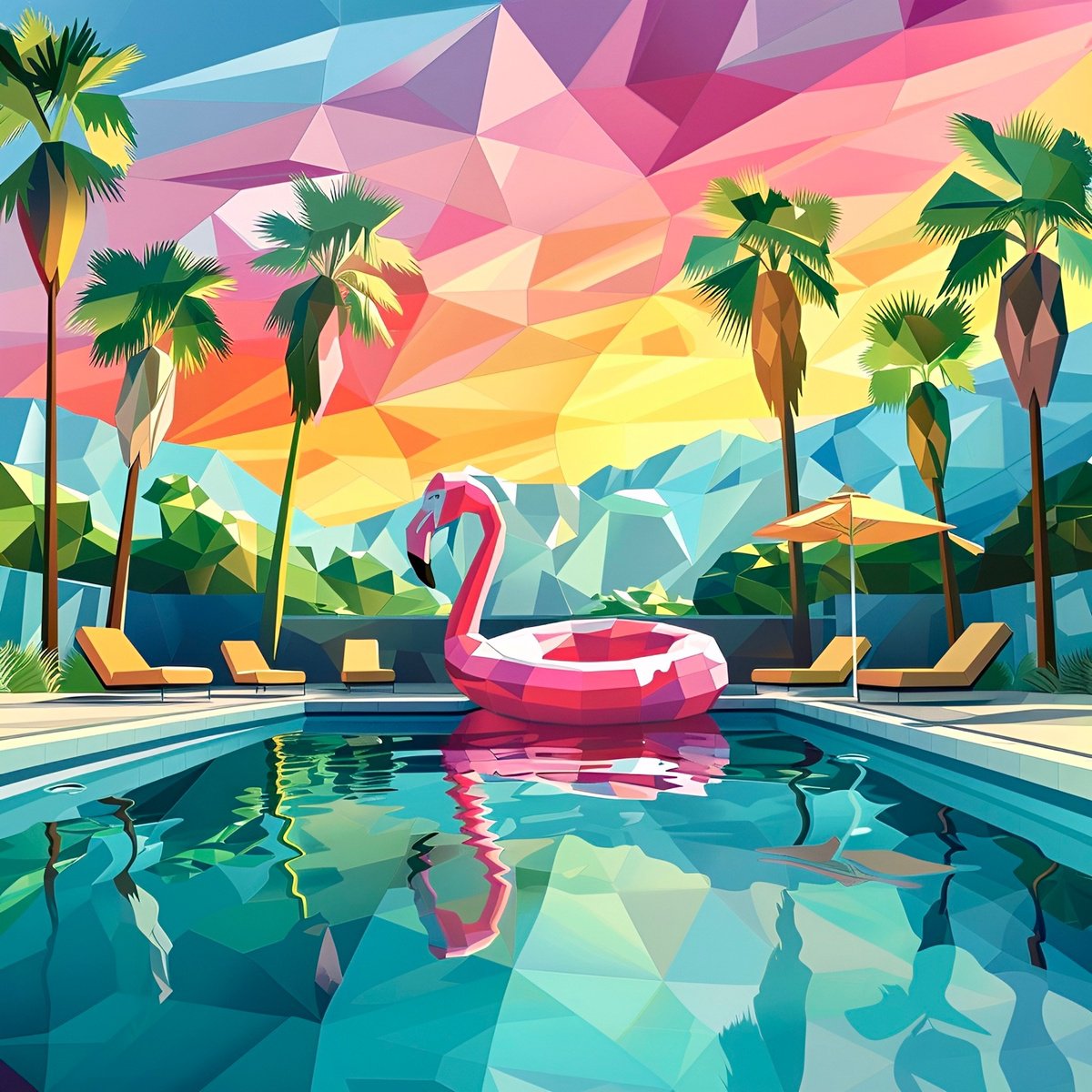 FLAMINGO IN A SWIMMING POOL by Maria Tuzhilkina