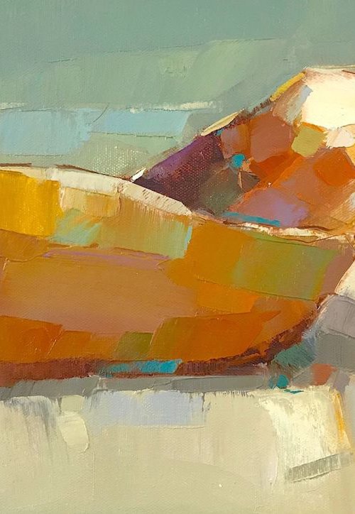 Boat on the Shore, Original oil painting, Handmade artwork, One of a kind by Vahe Yeremyan