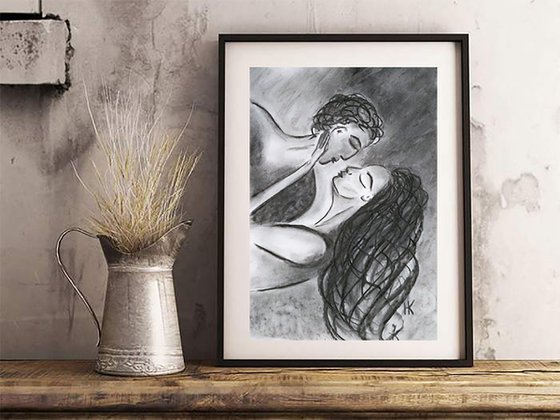 Couple. Love Story. original charcoal artwork