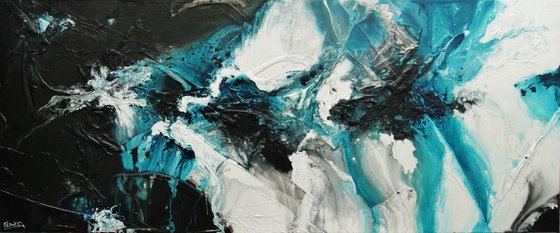 Turquoise Oceans 240cm x 100cm Textured Abstract Art