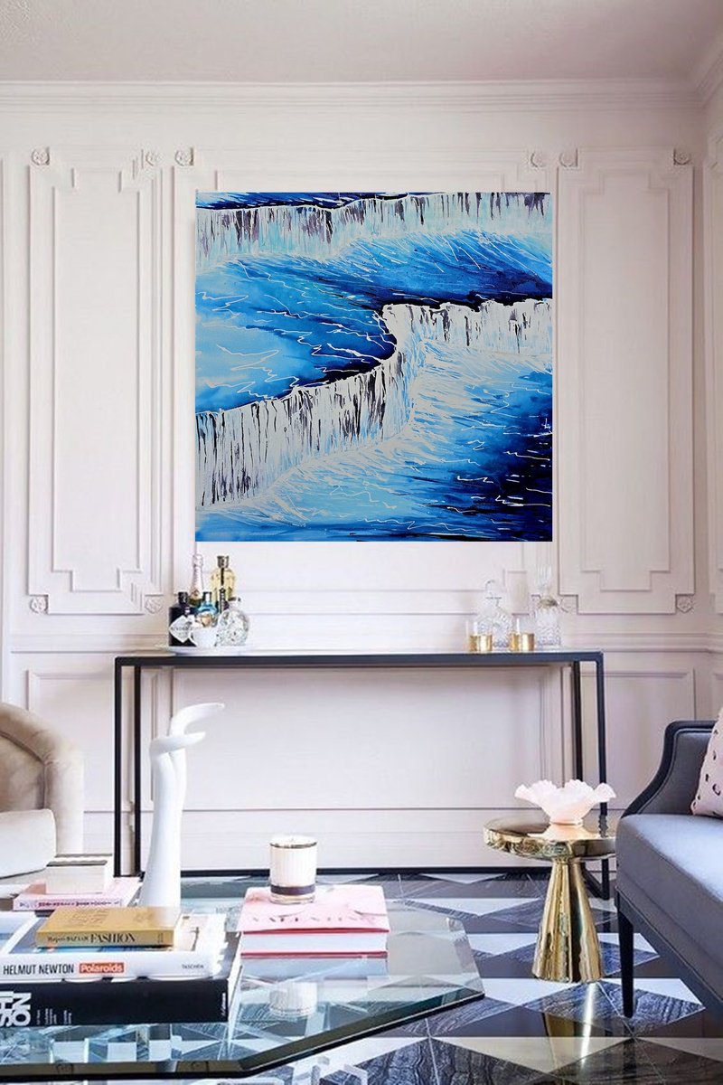 Impressionistic Landscape Acrylic Painting By Danijela Dan, 31 X 31, The Waterfalls, Original Artwork