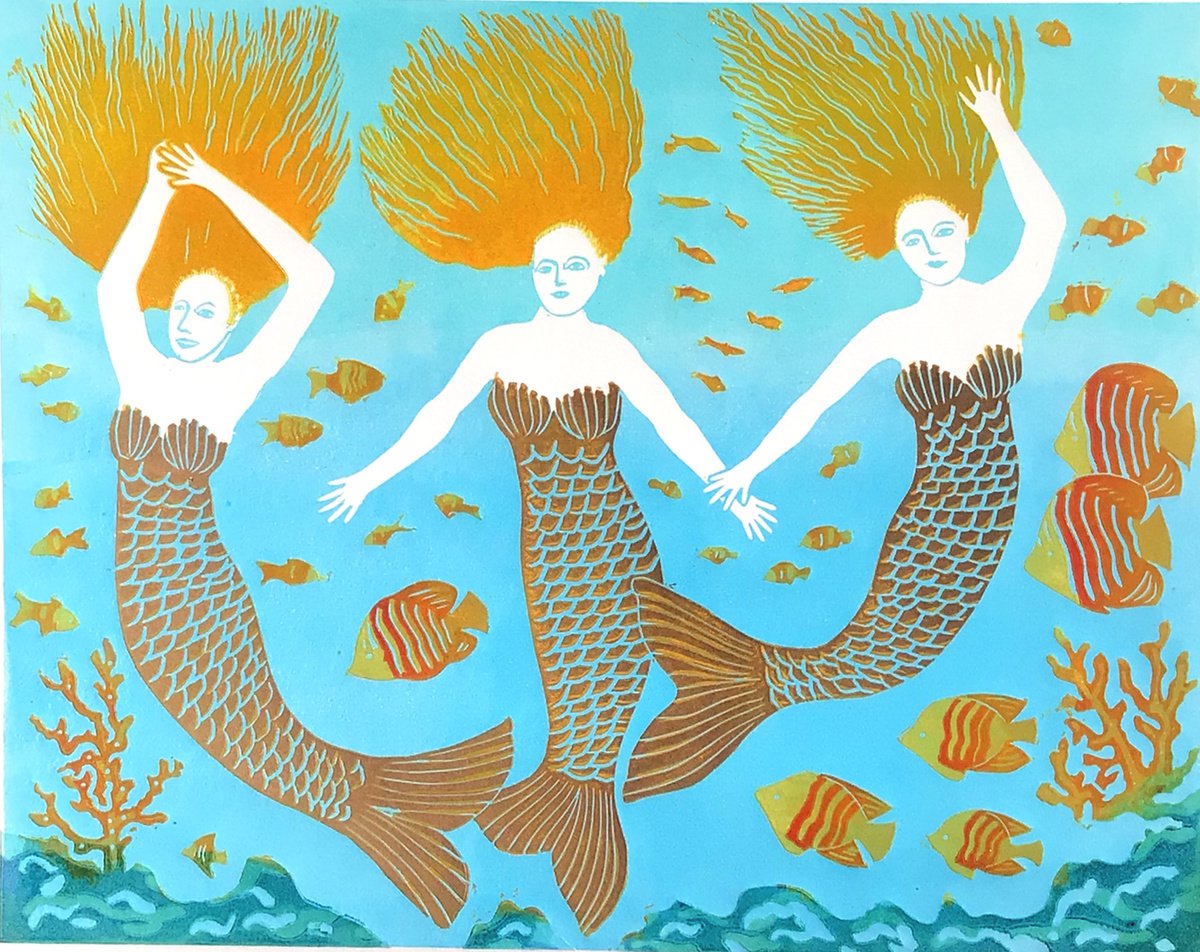 Mermaids with Angel Fish by Drusilla Cole