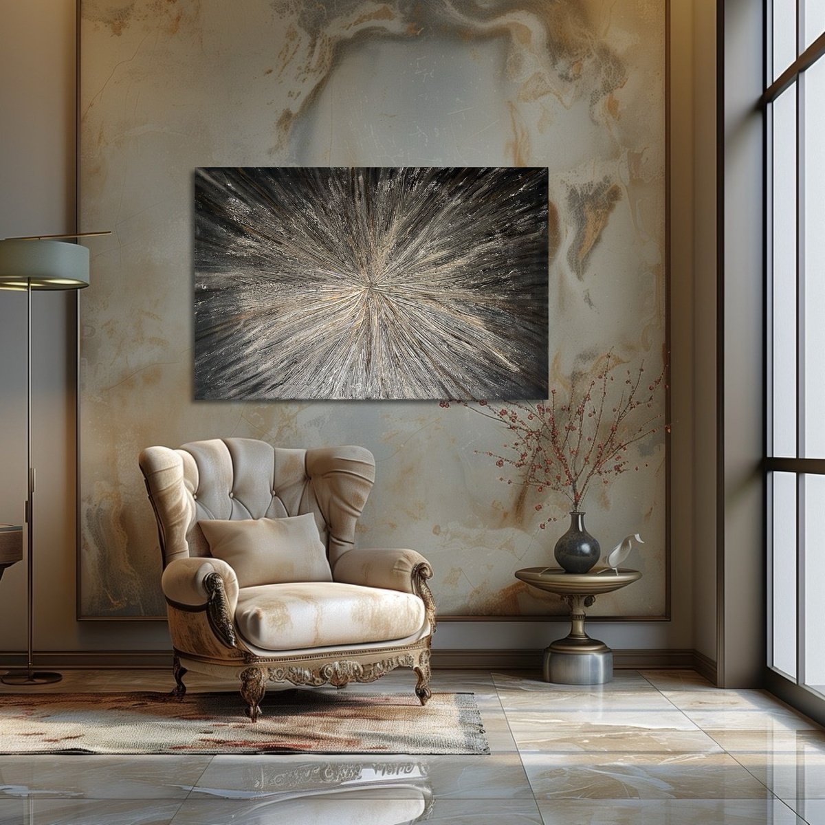 Abstract Acrylic Painting By Exclusive Arts, 39 X 28, Silver Star Abstract, Original Artwork