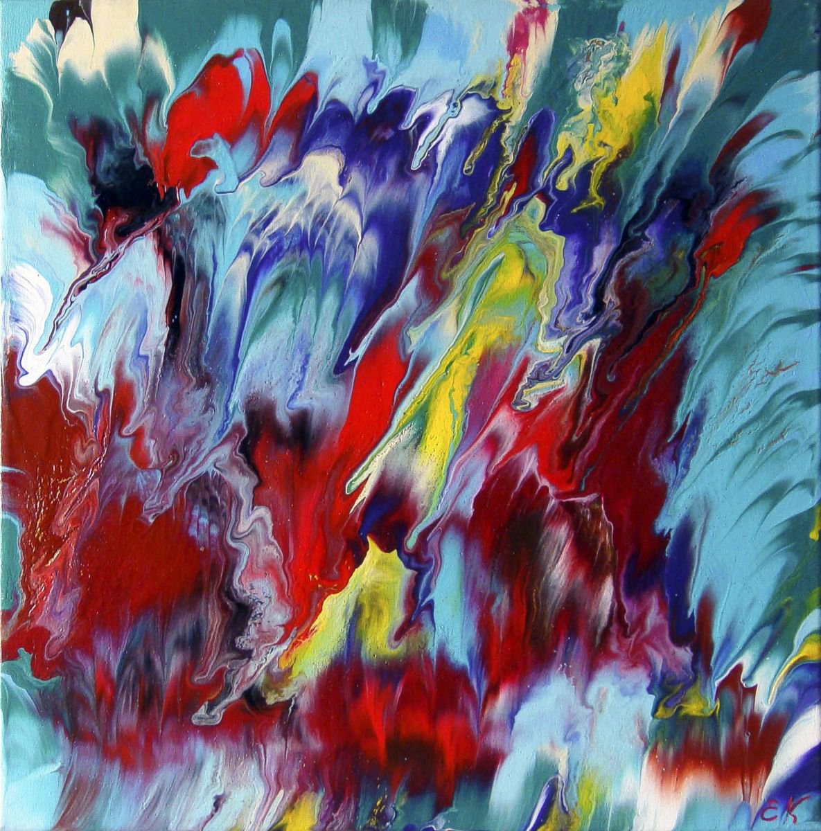 Magic Flowers Colorful painting  50 x 50cm by Irini Karpikioti