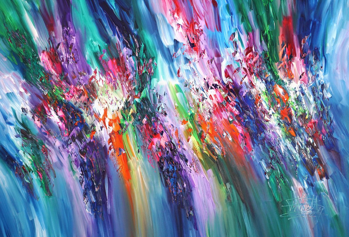 Abstract Acrylic Painting By Peter Nottrott, 61 X 41", Green Dreamworld D 2, Original Artwork