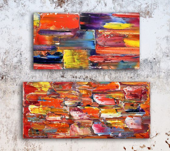 "Touch Me" - Save As Series + FREE USA Shipping - Original PMS Abstract Diptych Oil Paintings On Wood - 36" x 32"