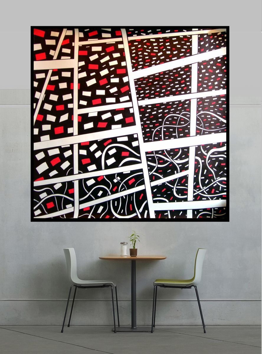 Geometric Abstract Ink Drawing By Riccardo Ticco Capparella, 61 X 61", Deep White, Original Artwork