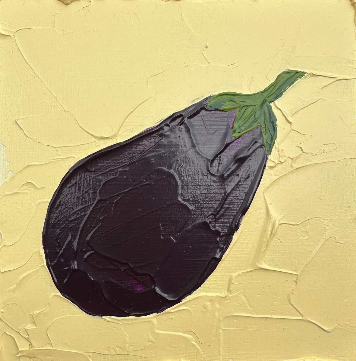 Impressionistic Still Life Acrylic Painting By Guzaliya Xavier, 6 X 6, Eggplant, Original Artwork