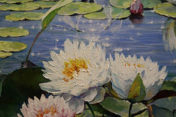 "Dragonflies over Lilies"