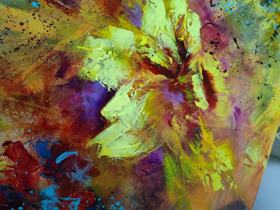 "Blooming Symphony: A Dazzling Daffodil Dance" from "Colours of Summer" collection, abstract flower painting