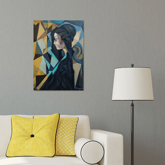 Penelope (50x70cm, cubism, oil painting, ready to hang)