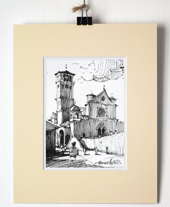 Assisi, ink drawing on paper, 2022