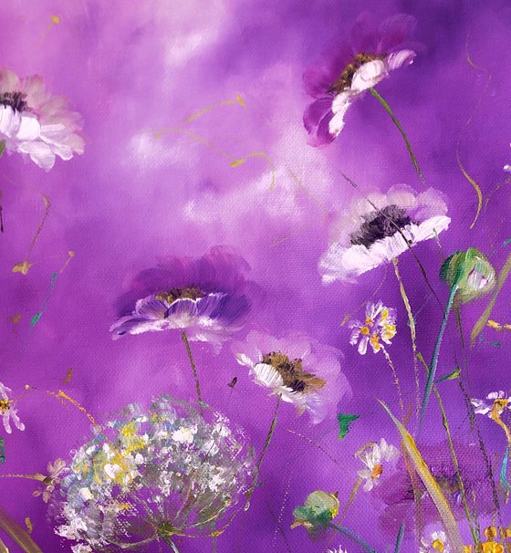 PURPLE HAZE - Beautiful flowers. Dandelions. Floral canvas. Purple hues. Wonderland. Magic. Thunderstorm.