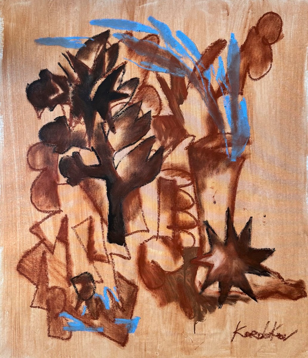 Organic Abstract Oil Painting By Mykhailo Korobkov, 35 X 39", Another Landscape 1, Original Artwork