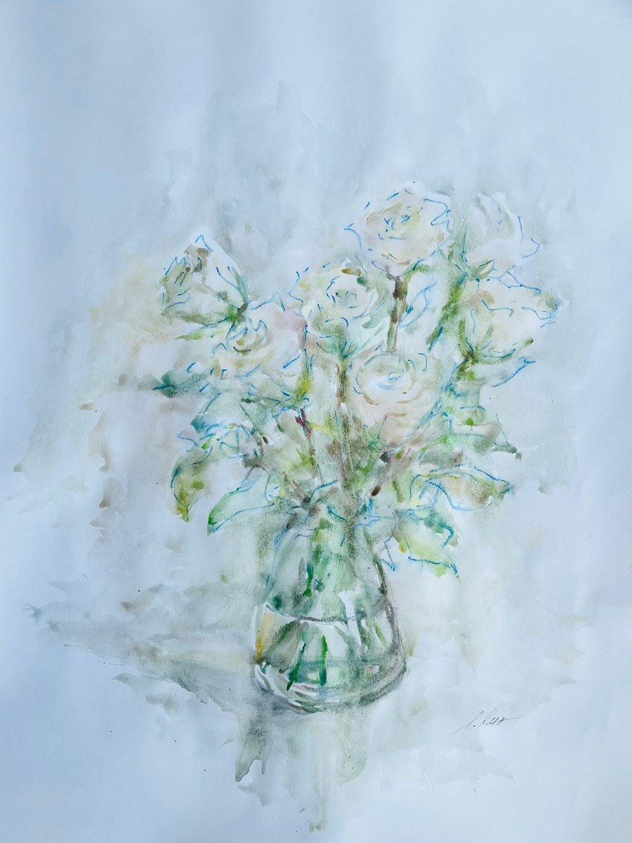 Impressionistic Botanical Painting By Elena Klyan, 20 X 26, Roses#4 50X65Cm 2025, Original Artwork