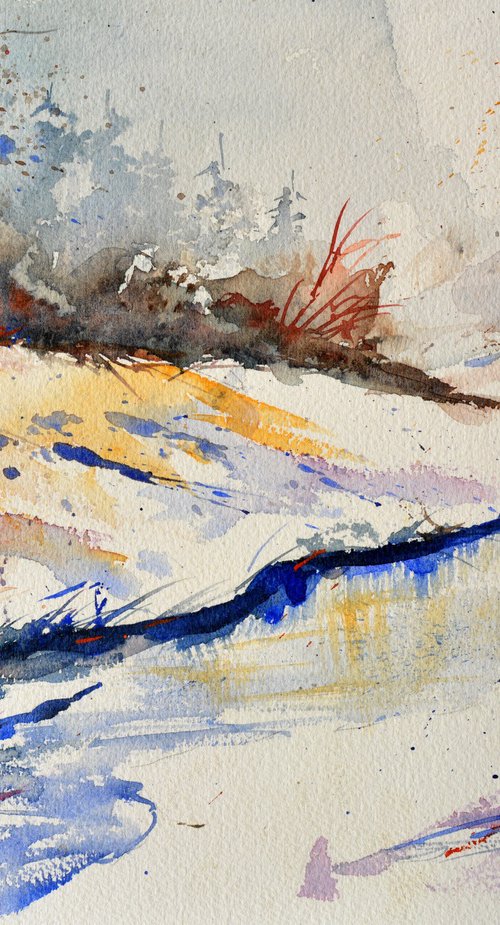 River in winter -watercolor by Pol Henry Ledent