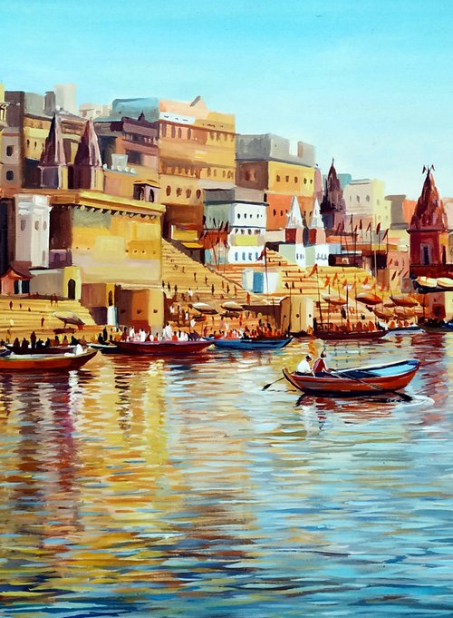Morning Reflections Varanasi Ghats by Samiran Sarkar