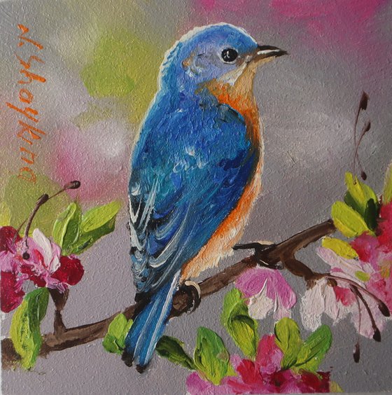 Bluebird on Blossom Branch, Happiness Bird