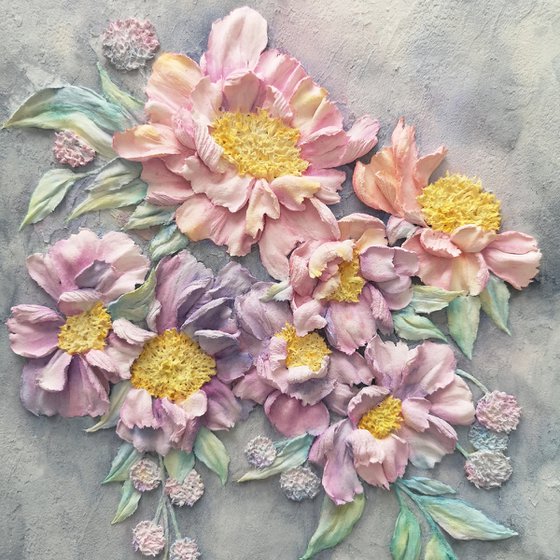 Peony bouquet sculpture painting