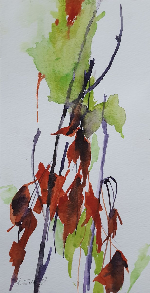 Expressive Abstract Drawing By Olha Laptieva, 5 X 10", Unexpected Meeting 1, Original Artwork