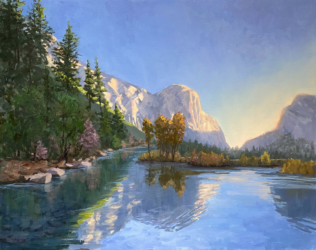 Impressionistic Landscape Oil Painting By Tatyana Fogarty, 30 X 24", Yosemite Valley View In Fall, Original Artwork